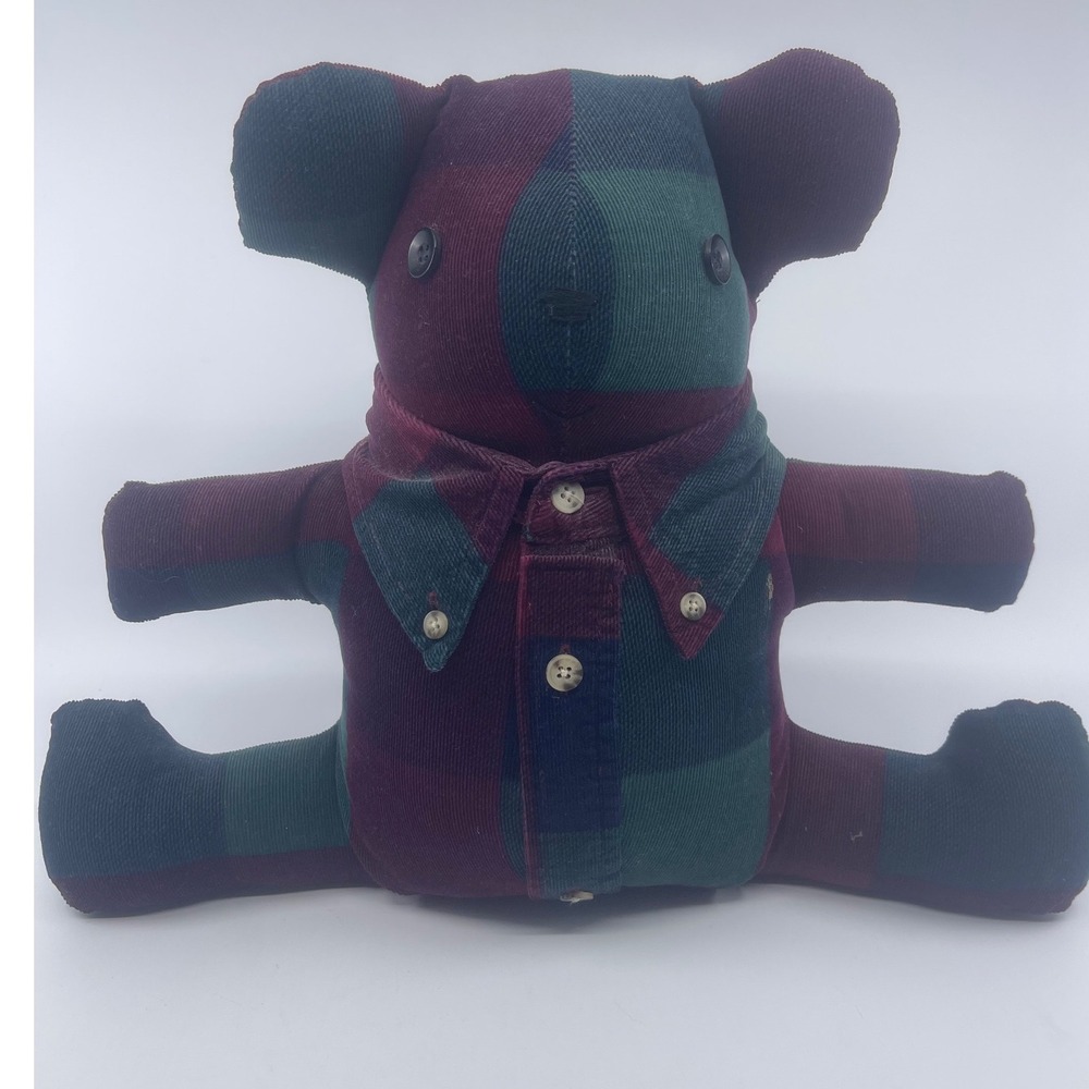 Cherokee Grandpa Teddy Bear Stuffed‎ Animal Plush Plaid Button Shirt 13" Tall
